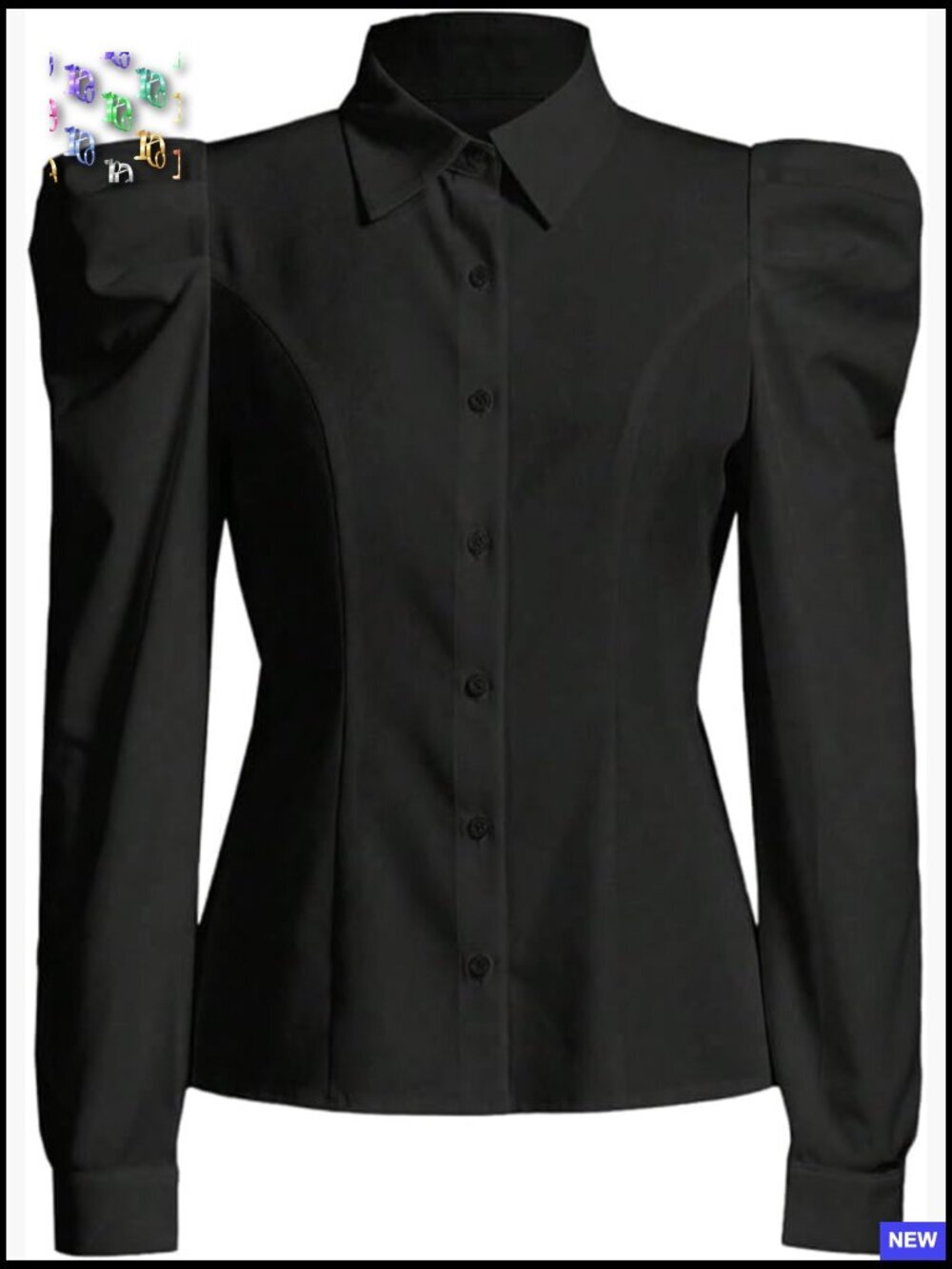 Elegant Puff Long Sleeve Collared Button Down Blouse Top Office Work Wear - Picture 1 of 5